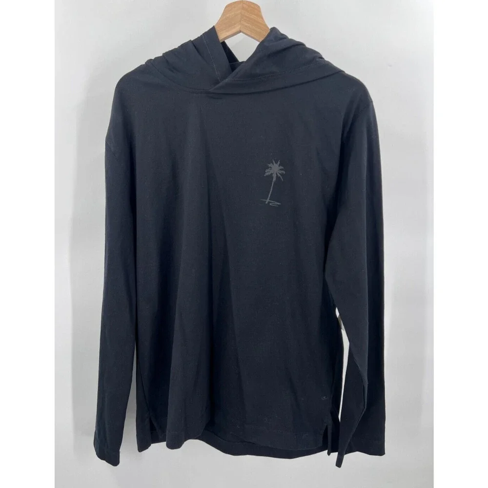 BANANA REPUBLIC Mens Medium Black Supima Cotton Graphic Hoodie Shirt Long Sleeve